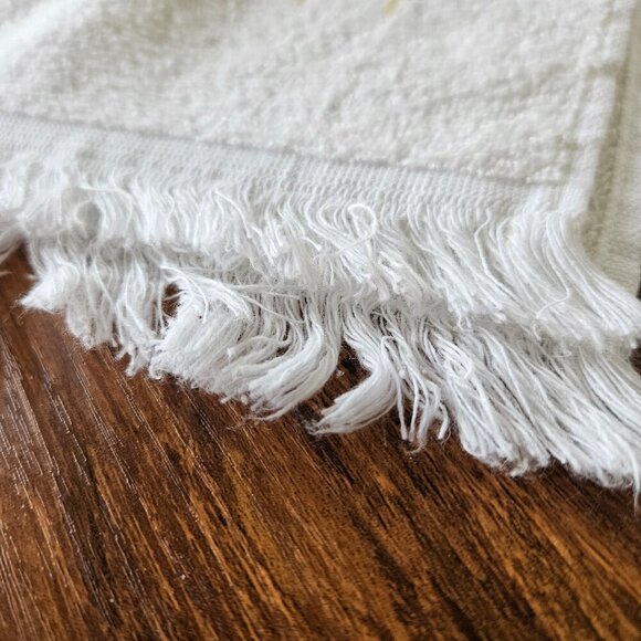 Vintage 70s Pair Set 2 White Brown Floral Flower Kitchen Hand Towel 24"x16" - Picture 4 of 6